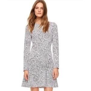 Tory Burch Black & White‎ Long-Sleeve Drop Waist Doodle Dress Size Small